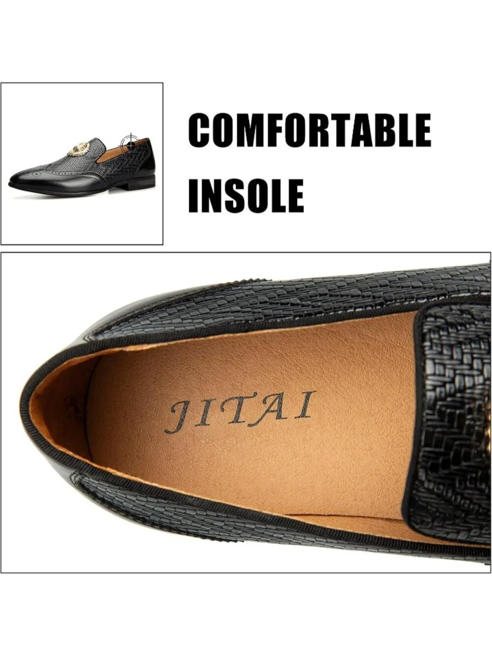 JITAI Men's Black01 Rubber Loafer Metal Lion Head Buckle Comfortable Party Shoes